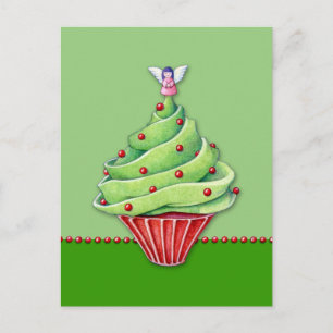 Cartão Postal De Festividades Cartão verde Cupcake de Árvore de Natal