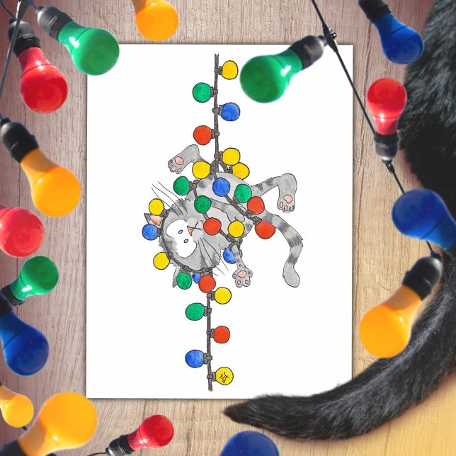 Cartão Postal De Festividades Cartaz CHRISTMAS gatinho de Nicole Janes (Criador carregado)