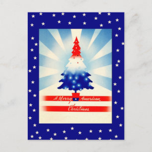 Cartão Postal De Festividades Cartaz da Árvore Patriótica de Natal Americano f