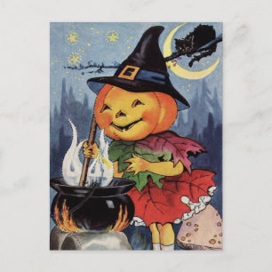 Cartão Postal De Festividades Cartaz da bruxa de abóbora do dia das bruxas