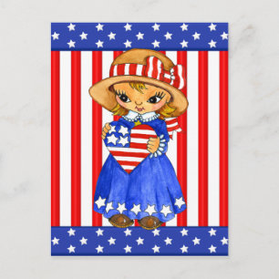 Cartão Postal De Festividades Cartaz da garota do quarto de julho