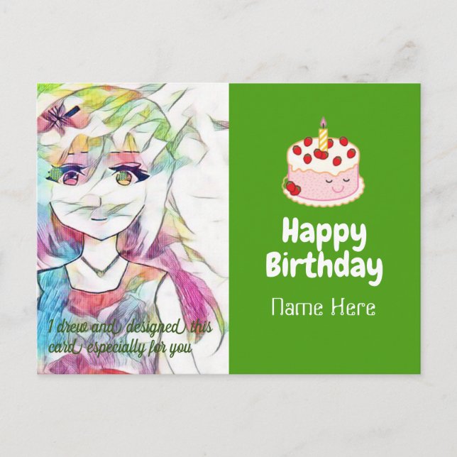 Cartão Postal De Festividades Cartaz de aniversário com imagens de anime (design (Frente)