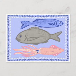 Cartão Postal De Festividades Cartaz de comida mediterrânea peixe taverna grega