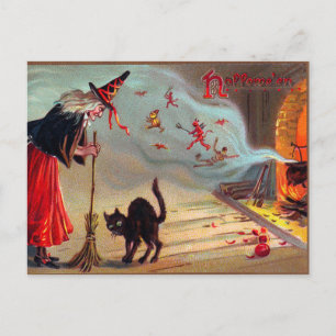 Cartão Postal De Festividades Cartaz de feiticeiros pretos do Halloween