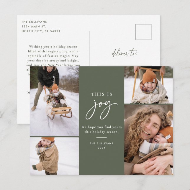 Cartão Postal De Festividades Cartaz de fotos de feriado verde Esta é a alegria (Frente/Verso)