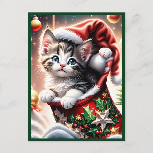 Cartão Postal De Festividades Cartaz de gato Feliz Natal (Frente)