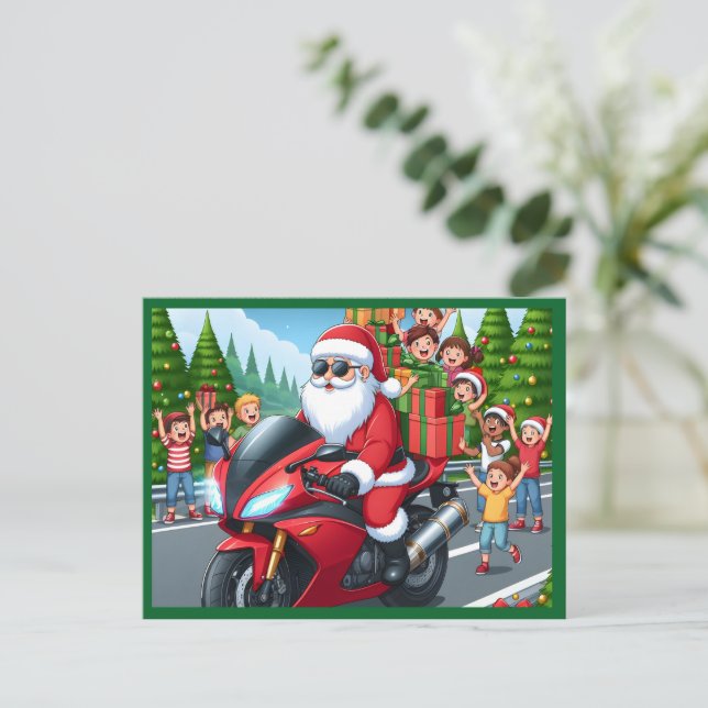 Cartão Postal De Festividades Cartaz de moto para Papais noeis de Natal Feliz (Em pé/Frente)