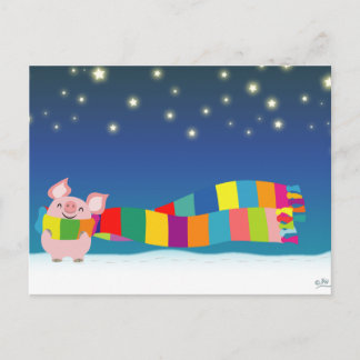 Cartão Postal De Festividades Cartaz de Natal de Little Pig