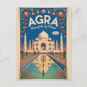 Cartão Postal De Festividades Cartaz de Viagem Antigo de Agra Índia
