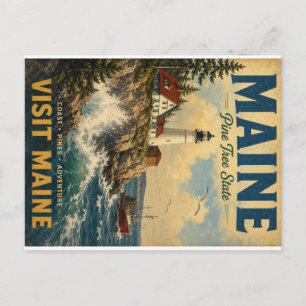 Cartão Postal De Festividades Cartaz de Viagem da Costa do Maine Antigo com Faro
