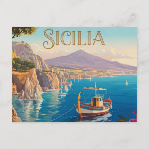 Cartão Postal De Festividades Cartaz de Viagem em Estilo Vintage para Sicília It