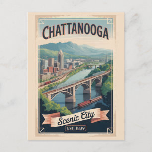 Cartão Postal De Festividades Cartaz de Viagem Retro Chattanooga Tennessee Vinta