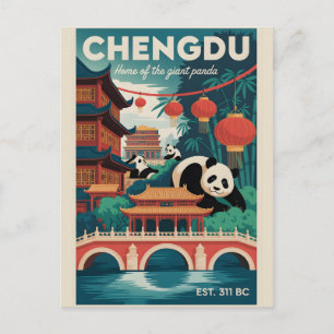 Cartão Postal De Festividades Cartaz de Viagem Retro Chengdu China Arte Vintage