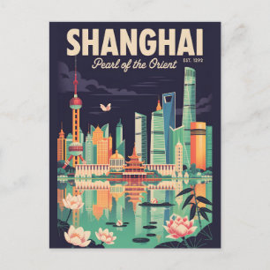 Cartão Postal De Festividades Cartaz de Viagem Retro Shanghai China Arte Vintage