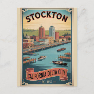 Cartão Postal De Festividades Cartaz de Viagem Retro Stockton Califórnia Vintage