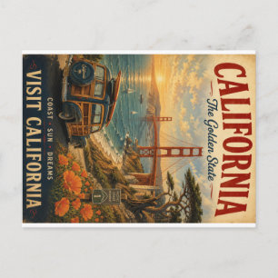 Cartão Postal De Festividades Cartaz de Viagem Vintage da Califórnia com Golden