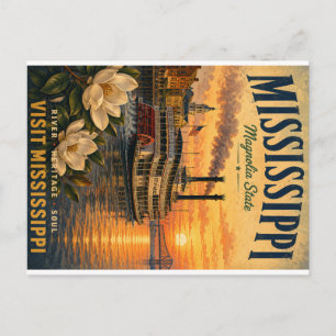 Cartão Postal De Festividades Cartaz de Viagem Vintage do Rio Mississippi com Ma