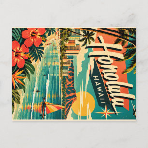 Cartão Postal De Festividades Cartaz de Viagem Vintage Honolulu Havaí - Nostálgi
