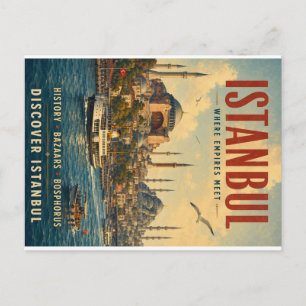 Cartão Postal De Festividades Cartaz de Viagem Vintage Istambul com Citações His