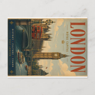 Cartão Postal De Festividades Cartaz de Viagem Vintage Londres com Ponte Icónica