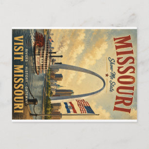 Cartão Postal De Festividades Cartaz de Viagem Vintage Missouri com Portão de St