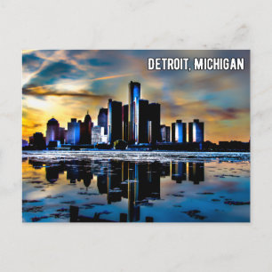 Cartão Postal De Festividades Cartaz Detroit centro Michigan à noite