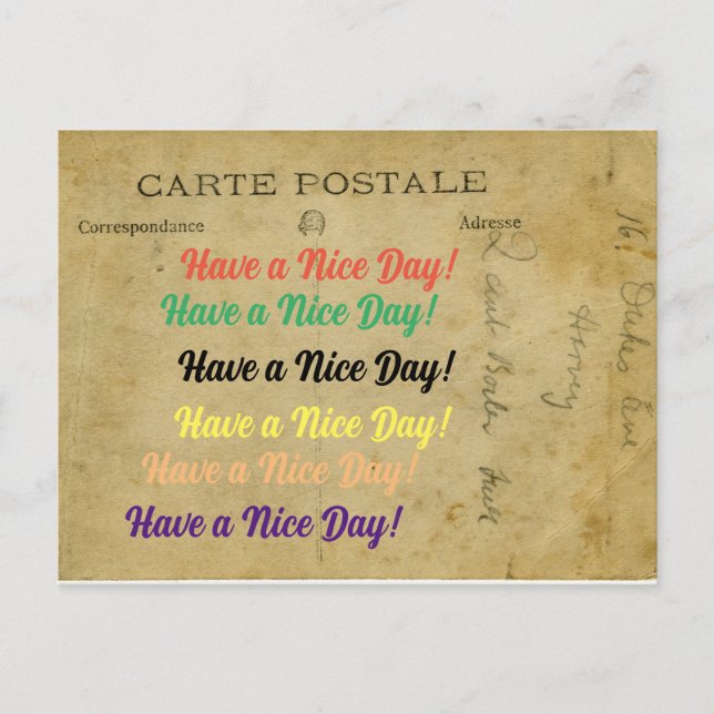Cartão Postal De Festividades Cartaz único antigo Tenha um bom dia (Frente)