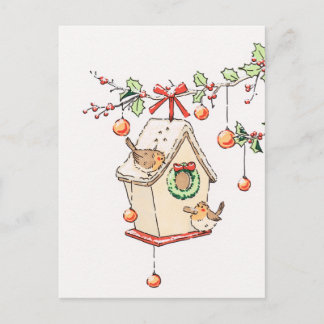 Cartão Postal De Festividades Carte Noël rouge-gorge neige, Robin Christmas card