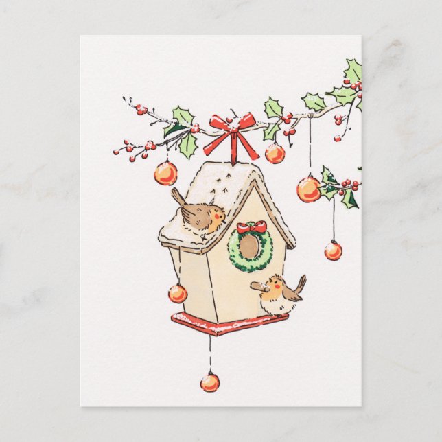 Cartão Postal De Festividades Carte Noël rouge-gorge neige, Robin Christmas card (Frente)