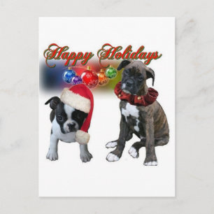 Cartão Postal De Festividades Cartões: Feliz Natal da BT e cachorrinhos Boxer