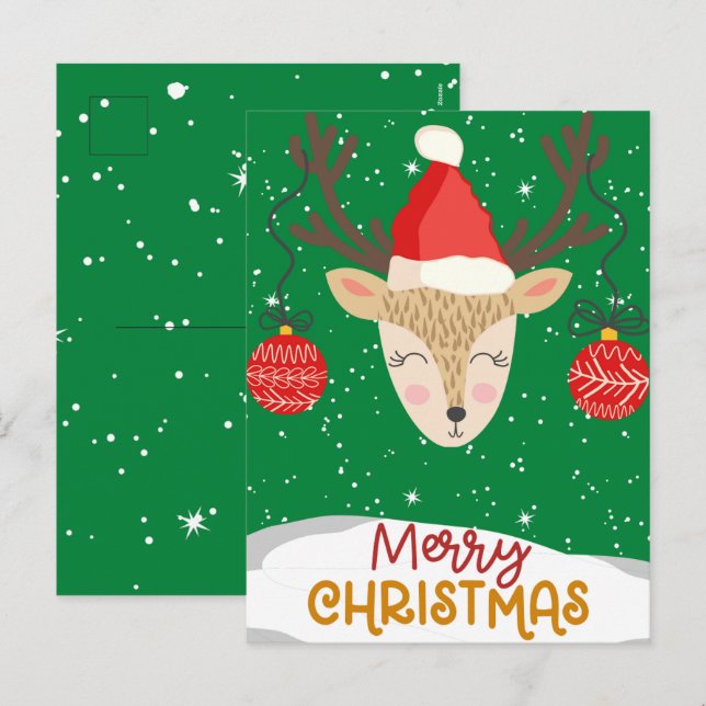 Cartão Postal De Festividades Cartões-postais de Natal Feliz Reindeer (Frente/Verso)