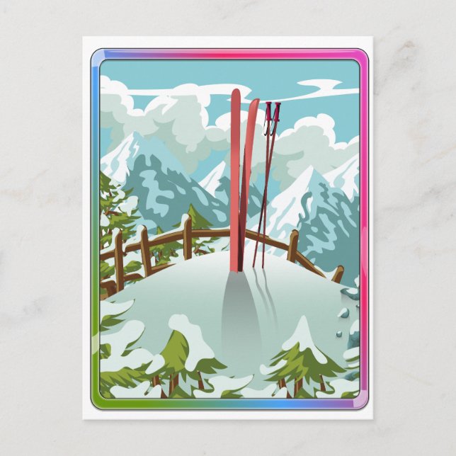 Cartão Postal De Festividades Cartografia da paisagem de esqui (Frente)