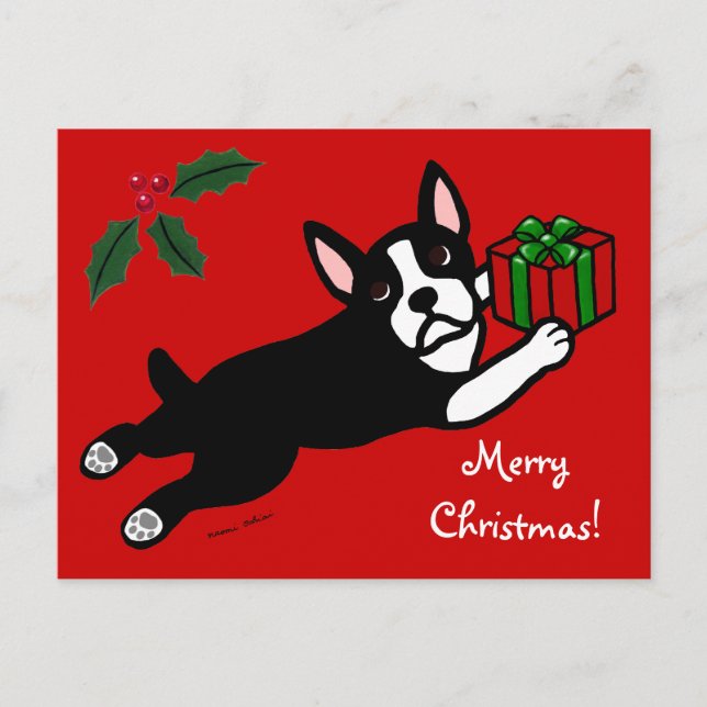 Cartão Postal De Festividades Cartografia de Natal 2 em Boston Terrier (Frente)