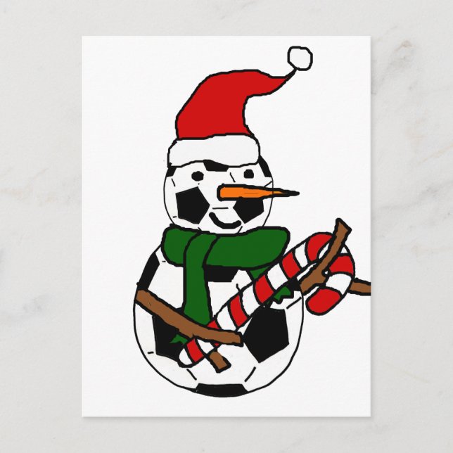 Cartão Postal De Festividades Cartografia de Natal Snowman, uma bola de futebol  (Frente)