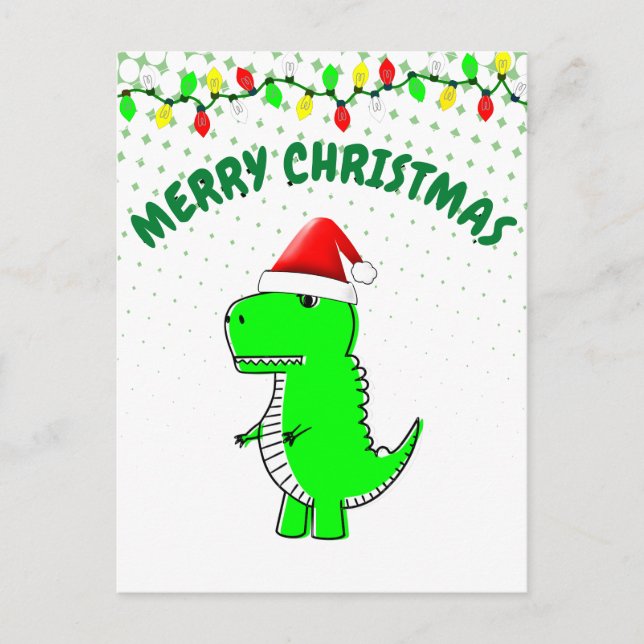 Cartão Postal De Festividades Cartografia T Rex Cute Dino Papais noeis Chapéu de (Frente)