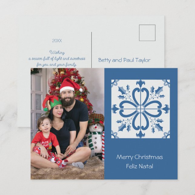 Cartão Postal De Festividades Cartolina de Natal e pétalas de flores (Frente/Verso)