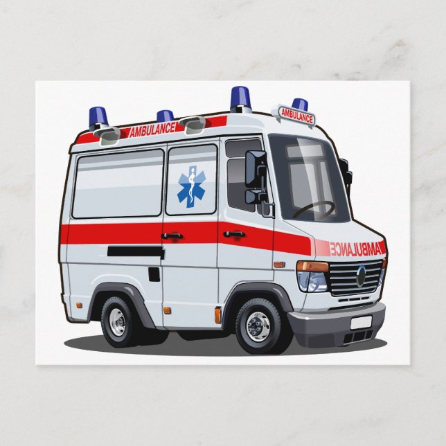 Cartão Postal De Festividades Cartoon Ambulance Car (Frente)