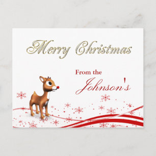 Cartão Postal De Festividades Cartoon Bonito Reindeer Saudação de Natal