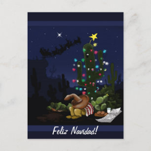 Cartão Postal De Festividades Cartoon de cacto no sudoeste do Natal