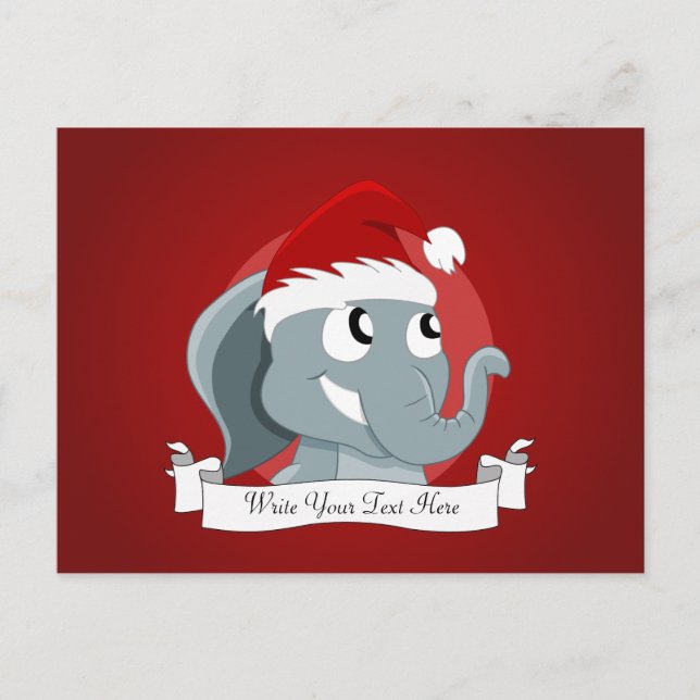 Cartão Postal De Festividades Cartoon de elefante de Natal (Frente)