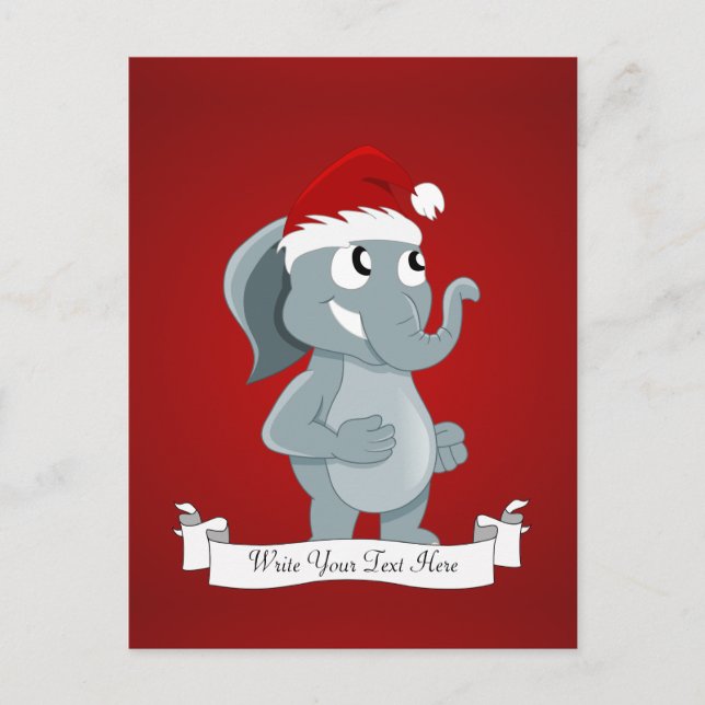 Cartão Postal De Festividades Cartoon de elefante de Natal (Frente)