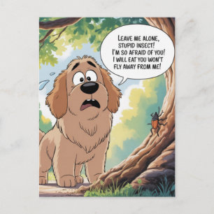 Cartão Postal De Festividades Cartoon de Inseto Engraçado Cachorro Assustado