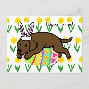 Cartão Postal De Festividades Cartoon Labrador de Chocolate para Ovos de Páscoa