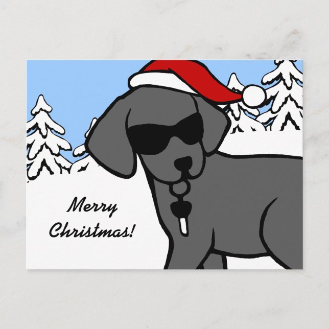 Cartão Postal De Festividades Cartoon legal Black Lab de Natal Snow Woods (Frente)