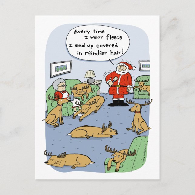 Cartão Postal De Festividades Cartoon Reindeer Hair e Fleece, Engraçados de Nata (Frente)
