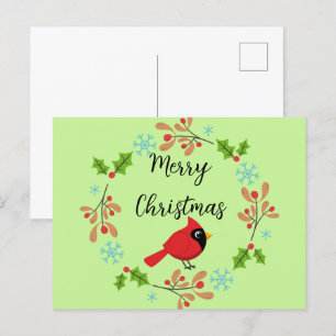 Cartão Postal De Festividades Cartoon Vermelho Bonito com Flores