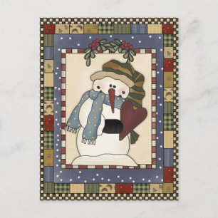 Cartão Postal De Festividades Casa Aberta de Snowman Holly Berries