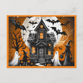 Cartão Postal De Festividades Casa assombrada de Halloween