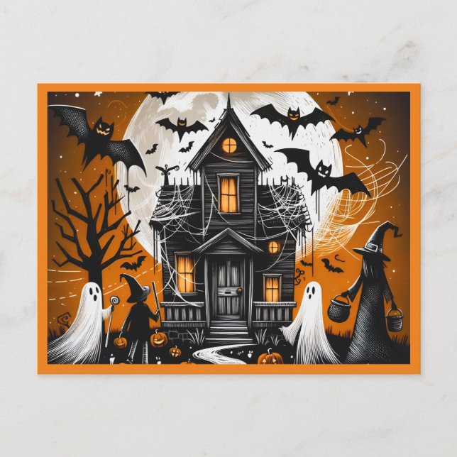 Cartão Postal De Festividades Casa assombrada de Halloween (Frente)