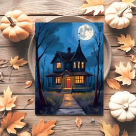 Cartão Postal De Festividades Casa Assombrada Halloween Pintada à Mão